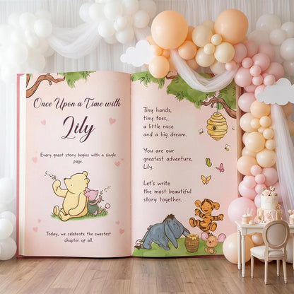 Honey Bear Pink Backdrop, Storybook, Open Book, First Birthday Decor, Welcome Sign, Baby Girl, Fairytale, Baby Shower