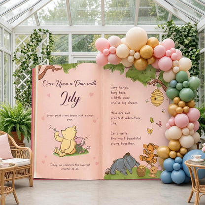 Honey Bear Pink Backdrop — custom party decor, printed and cut to shape