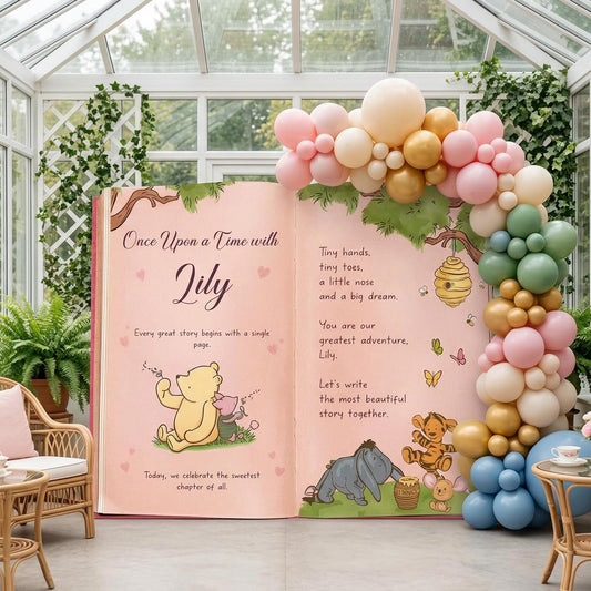 Honey Bear Pink Backdrop — custom party decor, printed and cut to shape