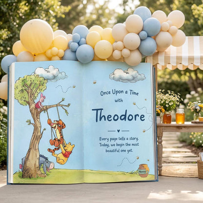 Honey Bear Blue Backdrop (Tree Page), Storybook, Open Book, First Birthday Decor, Welcome Sign, Baby Boy, Fairytale, Baby Shower