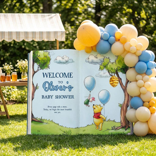 Honey Bear Backdrop — custom party decor, printed and cut to shape