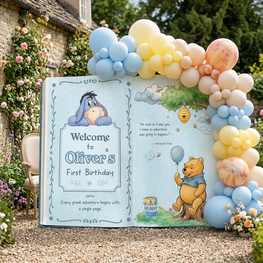 Honey Bear Large Backdrop (Donkey & Bear Page), Storybook, Open Book, First Birthday Decor, Welcome Sign, New Baby, Fairytale, Baby Boy