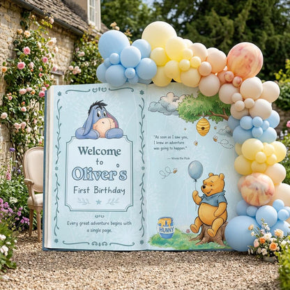 Honey Bear Large Backdrop (Donkey & Bear Page), Storybook, Open Book, First Birthday Decor, Welcome Sign, New Baby, Fairytale, Baby Boy