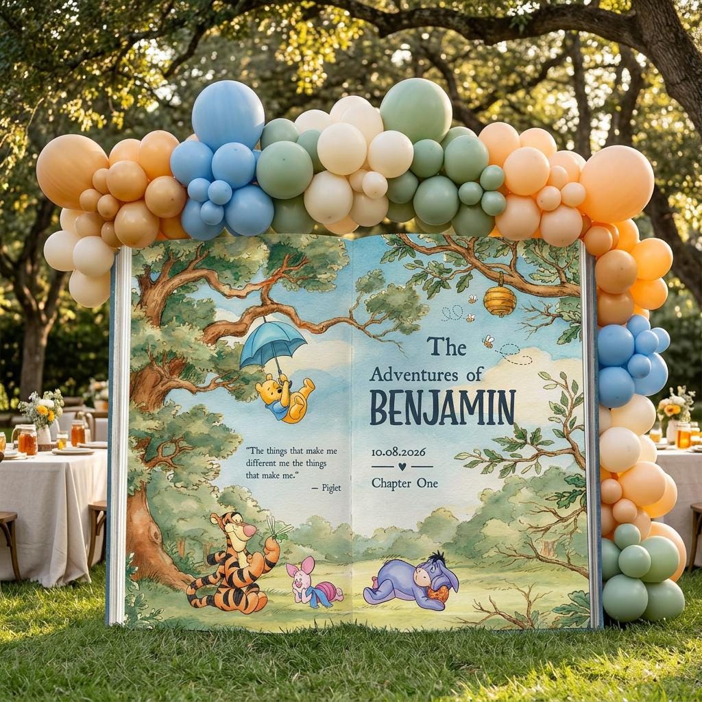 Honey Bear Large Backdrop, Storybook, Open Book, First Birthday Decor, Welcome Sign, Fairytale, Baby Boy