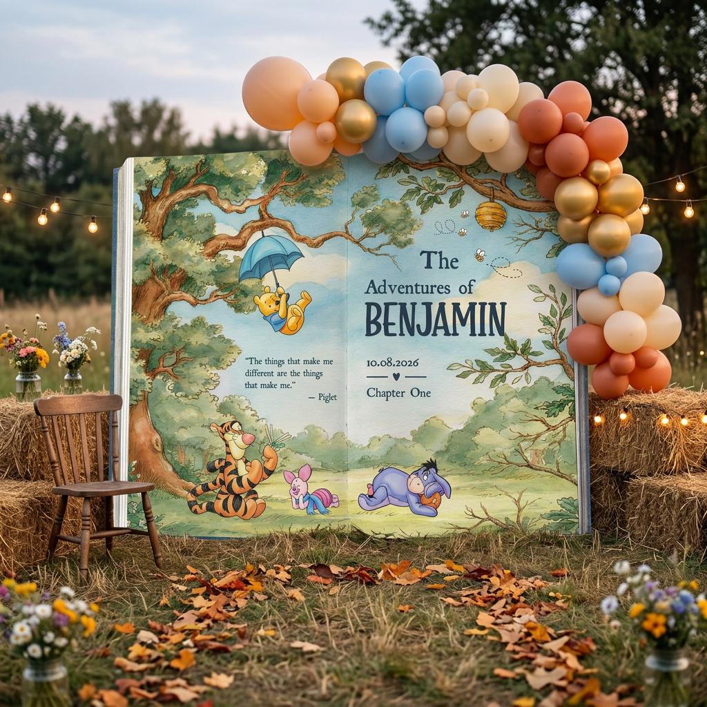 Honey Bear Large Backdrop, Storybook, Open Book, First Birthday Decor, Welcome Sign, Fairytale, Baby Boy