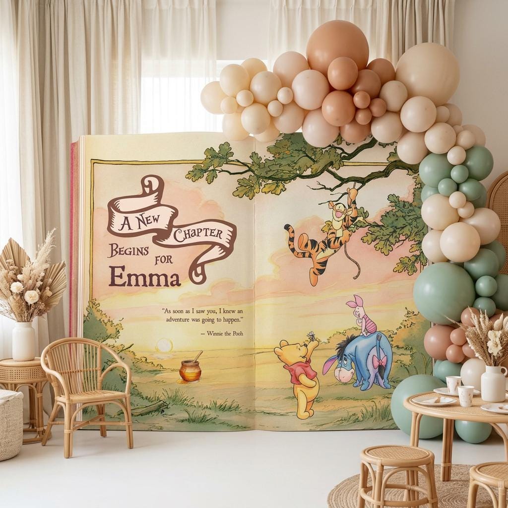 Honey Bear Backdrop (Pink Chapter Book), New Chapter, Storybook, Open Book, First Birthday Decor, Welcome Sign, New Baby, Fairytale