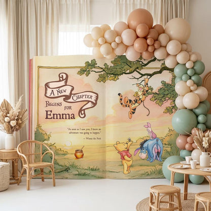 Honey Bear Backdrop (Pink Chapter Book), New Chapter, Storybook, Open Book, First Birthday Decor, Welcome Sign, New Baby, Fairytale