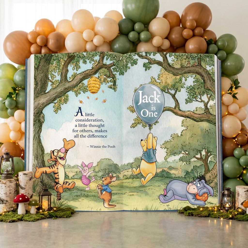 Honey Bear Large Backdrop (Garden Friends Page), Storybook, Open Book, First Birthday Decor, Welcome Sign, New Baby, Fairytale, Baby Boy