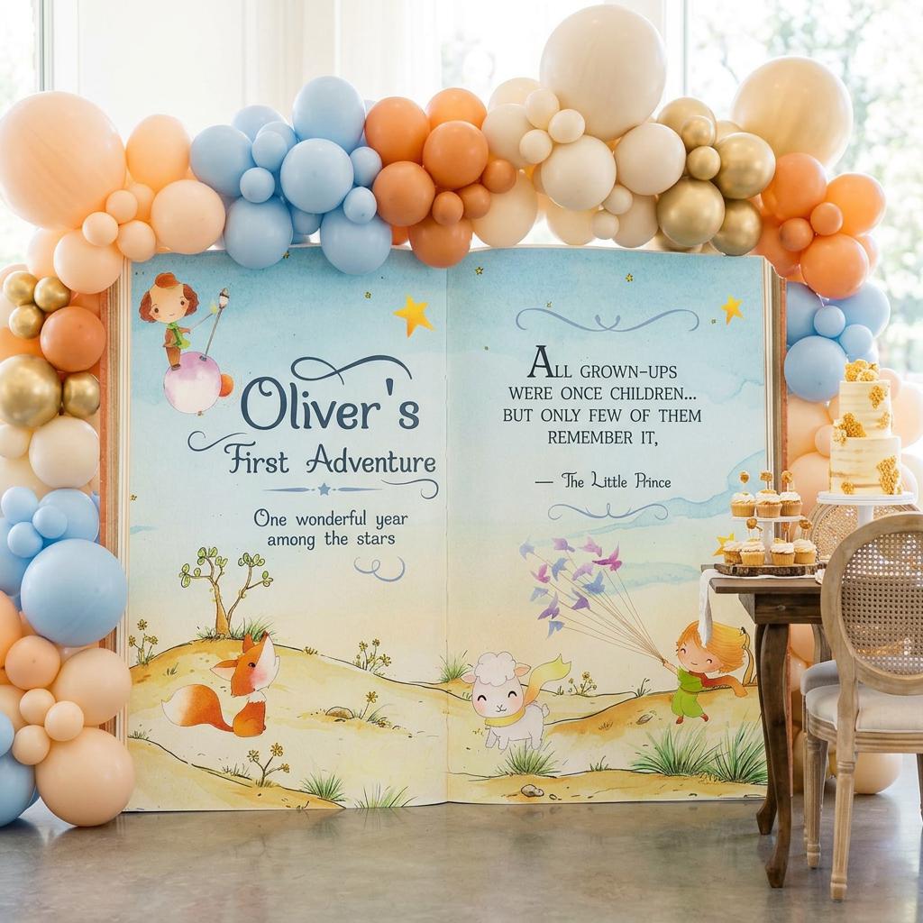 Little Prince 1st Birthday Backdrop, Storybook, Open Book, First Birthday Decor, Welcome Sign, Fairytale, Baby Boy, Adventure Baby Shower
