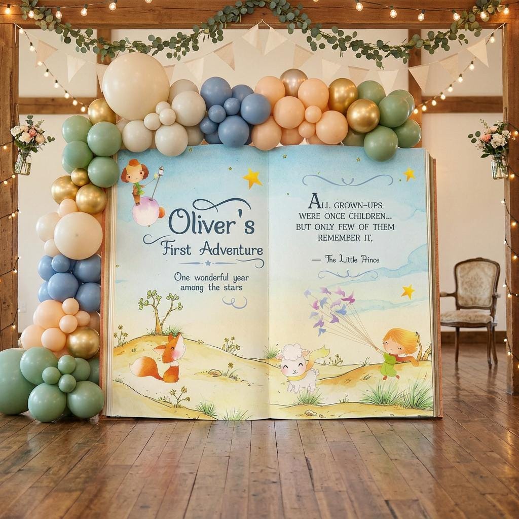Little Prince 1st Birthday Backdrop, Storybook, Open Book, First Birthday Decor, Welcome Sign, Fairytale, Baby Boy, Adventure Baby Shower