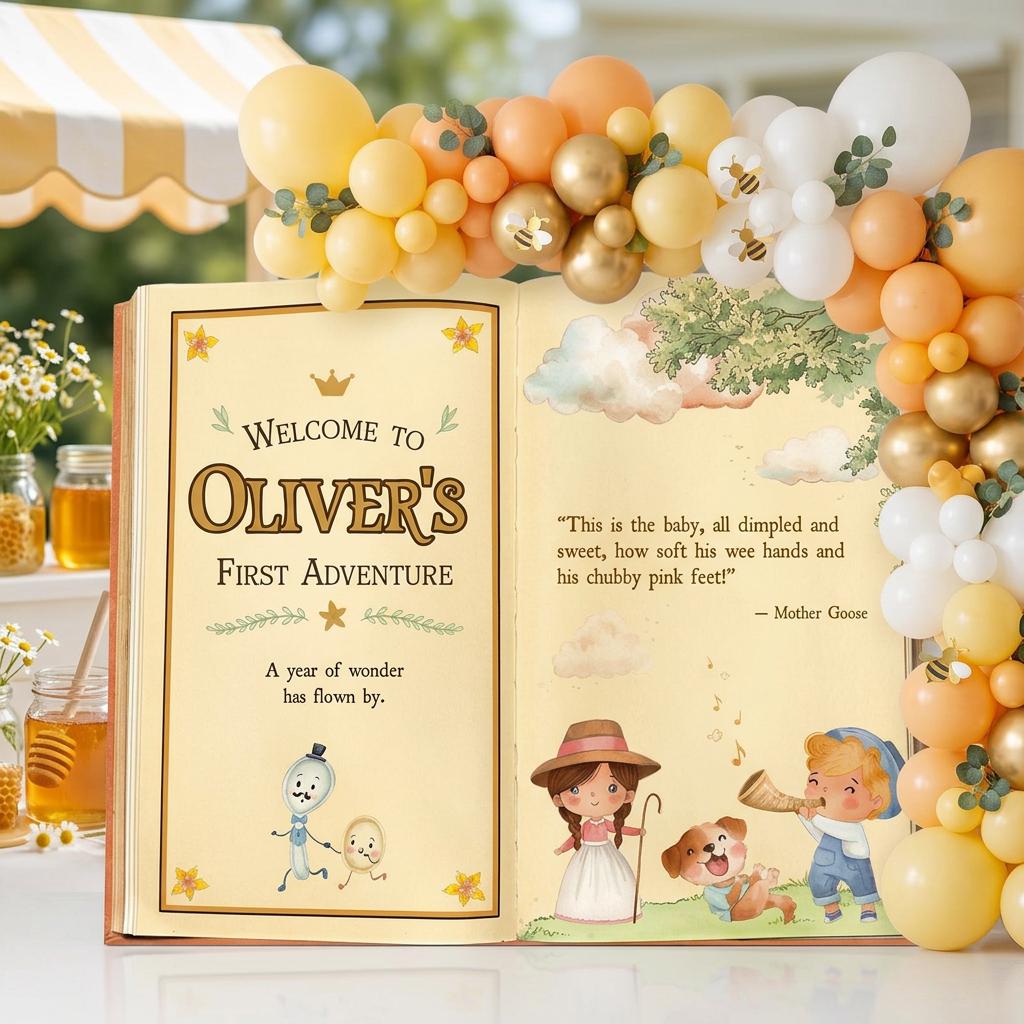 Nursery Rhymes 1st Birthday Backdrop, Storybook, Open Book, Welcome Sign, Fairytale, Mother Goose Baby Shower, Gender Neutral