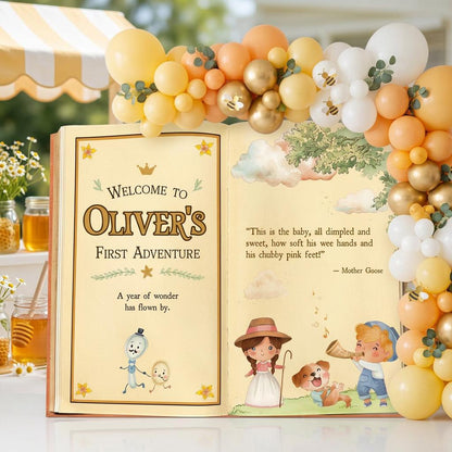 Nursery Rhymes 1st Birthday Backdrop, Storybook, Open Book, Welcome Sign, Fairytale, Mother Goose Baby Shower, Gender Neutral