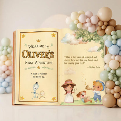 Nursery Rhymes 1st Birthday Backdrop, Storybook, Open Book, Welcome Sign, Fairytale, Mother Goose Baby Shower, Gender Neutral