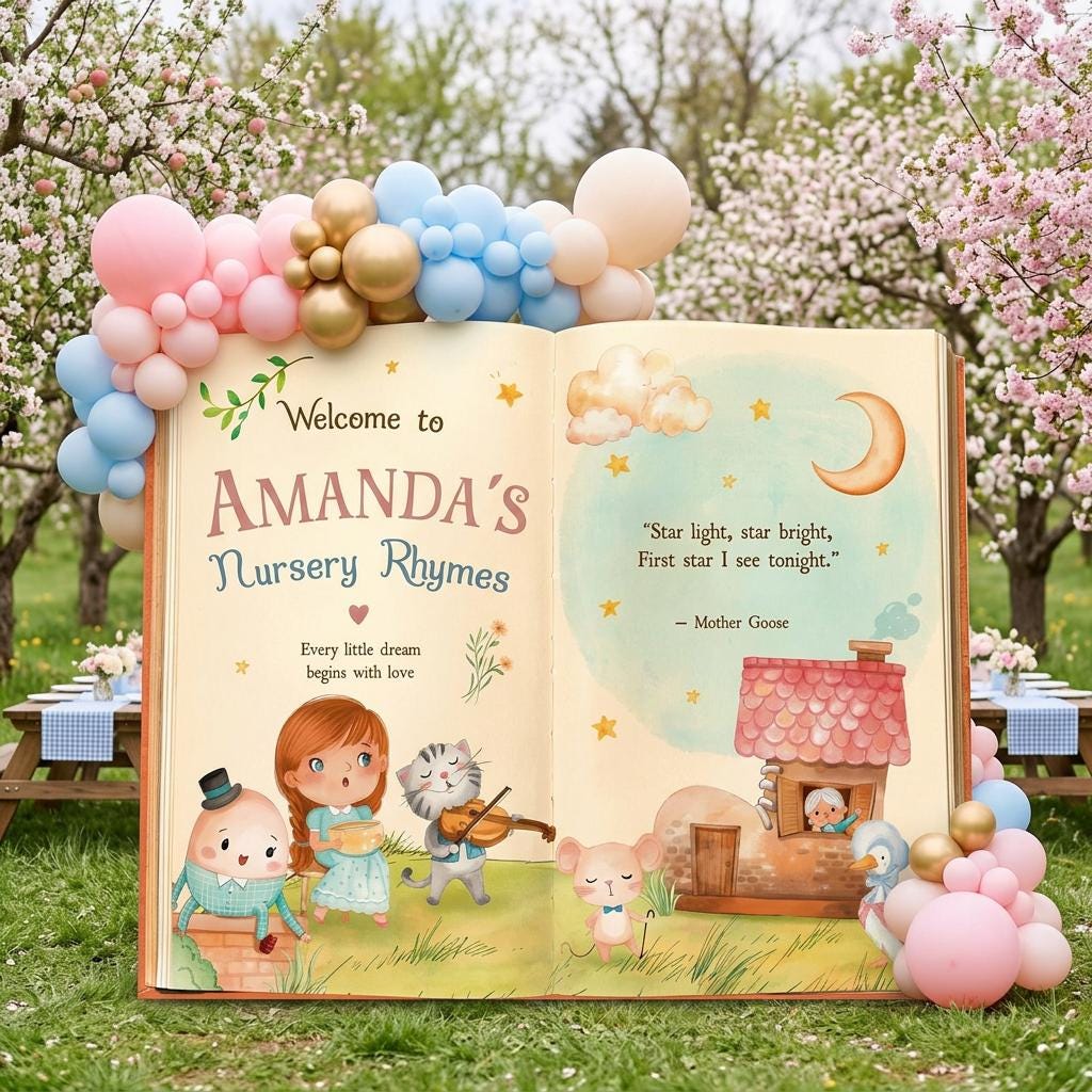 Nursery Rhymes Baby Shower Backdrop, Storybook, Welcome Sign, Fairytale, Mother Goose, Gender Neutral, 1st Birthday