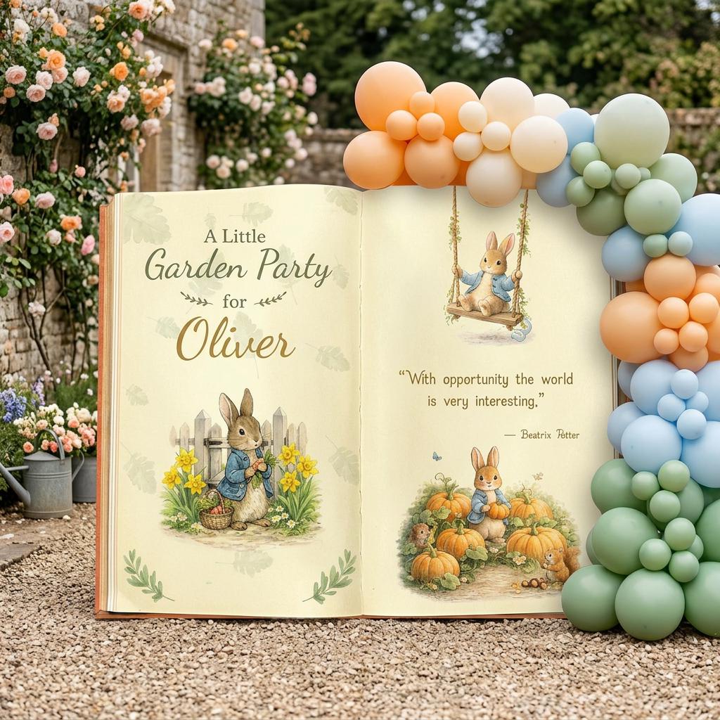 Garden Bunny 1st Birthday Backdrop, Storybook, Open Book, First Birthday Decor, Welcome Sign, Storybook, Bunny Baby Shower
