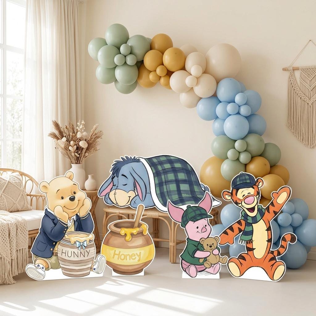 Plaid Honey Bear Set 5 Cutouts, Blue, Green Plaid Baby Shower Decor, Backdrop, Baby Boy, Plaid Bear Props, 1st Birthday