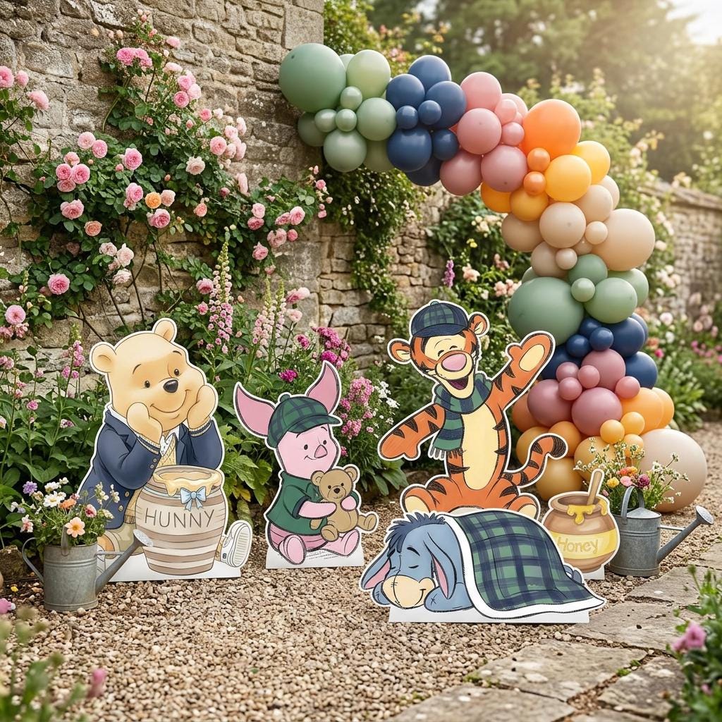 Plaid Honey Bear Set 5 Cutouts, Blue, Green Plaid Baby Shower Decor, Backdrop, Baby Boy, Plaid Bear Props, 1st Birthday