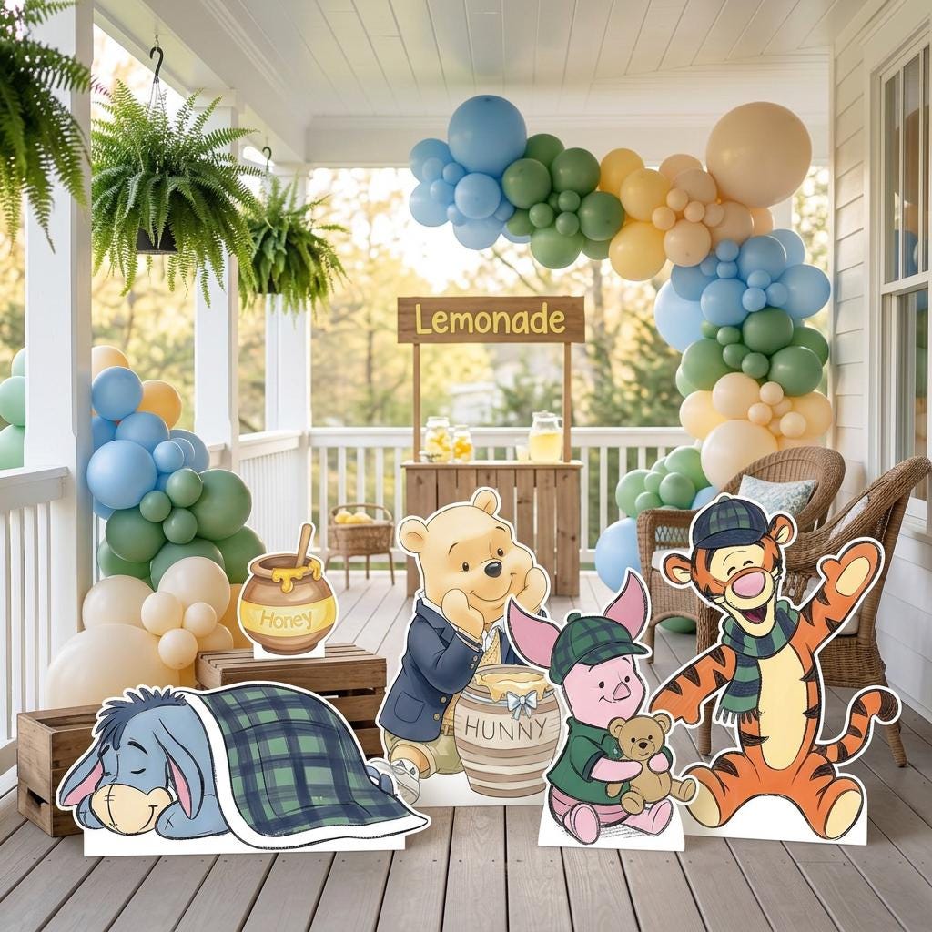 Plaid Honey Bear Set 5 Cutouts, Blue, Green Plaid Baby Shower Decor, Backdrop, Baby Boy, Plaid Bear Props, 1st Birthday