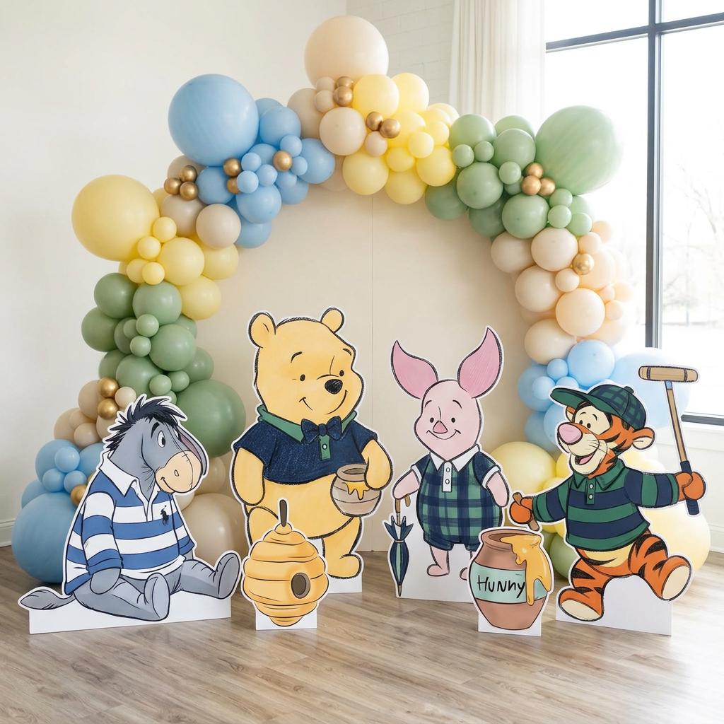 Honey Bear Set 6 Cutouts — custom party decor, printed and cut to shape