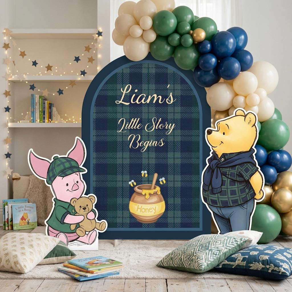 Plaid Honey Bear Cutouts, Blue, Green Plaid Baby Shower Decor, Backdrop, Baby Boy, Plaid Bear Props, 1st Birthday