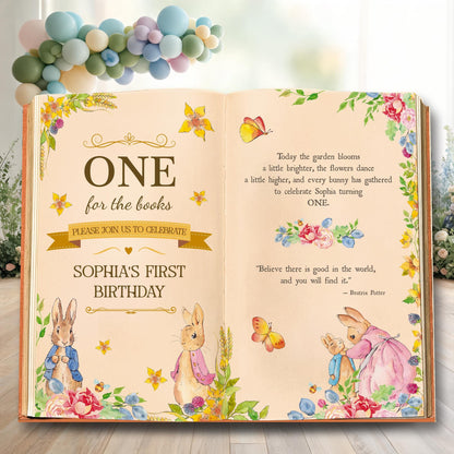 Garden Bunny 1st Birthday Backdrop, Storybook, Open Book, One for the Books, Welcome Sign, Storybook, Bunny Baby Shower