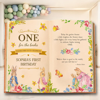 Garden Bunny 1st Birthday Backdrop, Storybook, Open Book, One for the Books, Welcome Sign, Storybook, Bunny Baby Shower