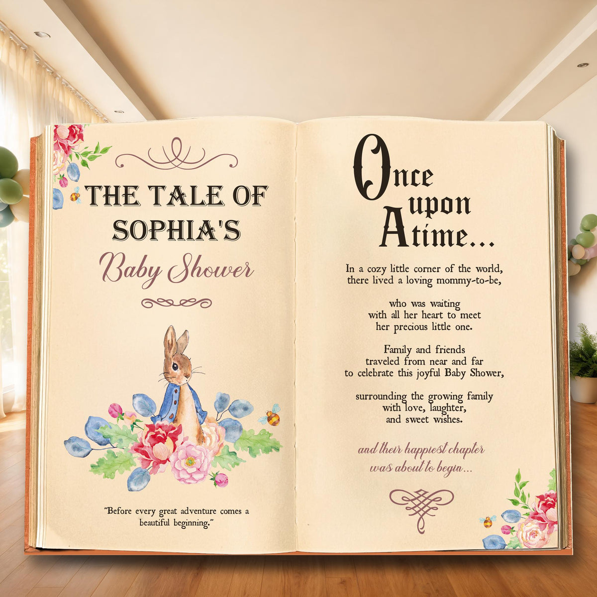 Once Upon A Time Garden Bunny 1st Birthday Backdrop, Storybook, Open Book, Welcome Sign, Storybook, Bunny Baby Shower