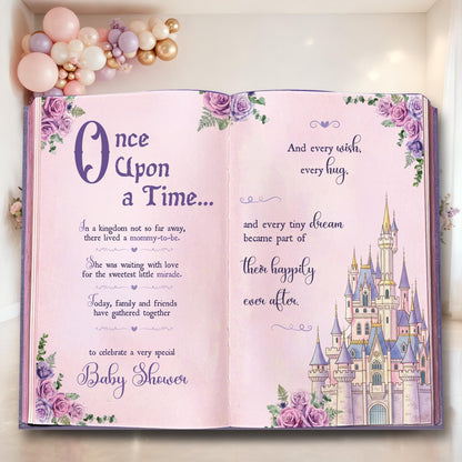 Once Upon A Time Book Backdrop (Purple Castle Book), Princess Castle, Storybook, First Birthday Decor, Welcome Sign, Fairytale Baby Shower