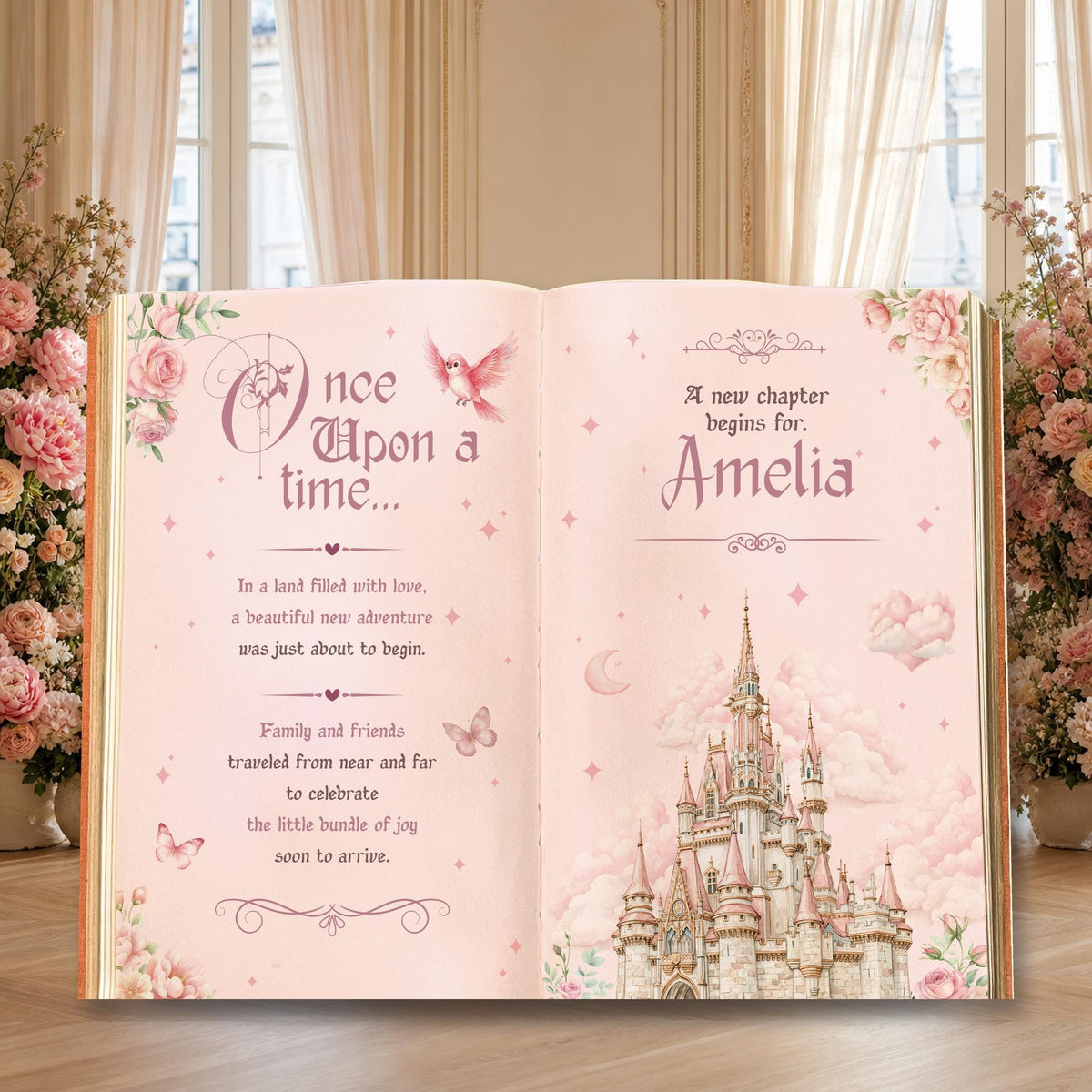 Once Upon A Time Book Backdrop (Butterfly Castle Book), Princess Castle, Storybook, First Birthday Decor, Welcome Sign, Fairytale Baby Shower