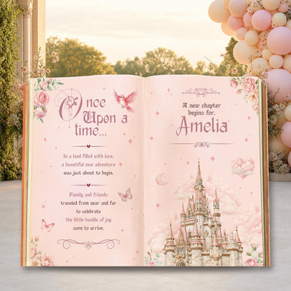 Once Upon A Time Book Backdrop (Butterfly Castle Book), Princess Castle, Storybook, First Birthday Decor, Welcome Sign, Fairytale Baby Shower