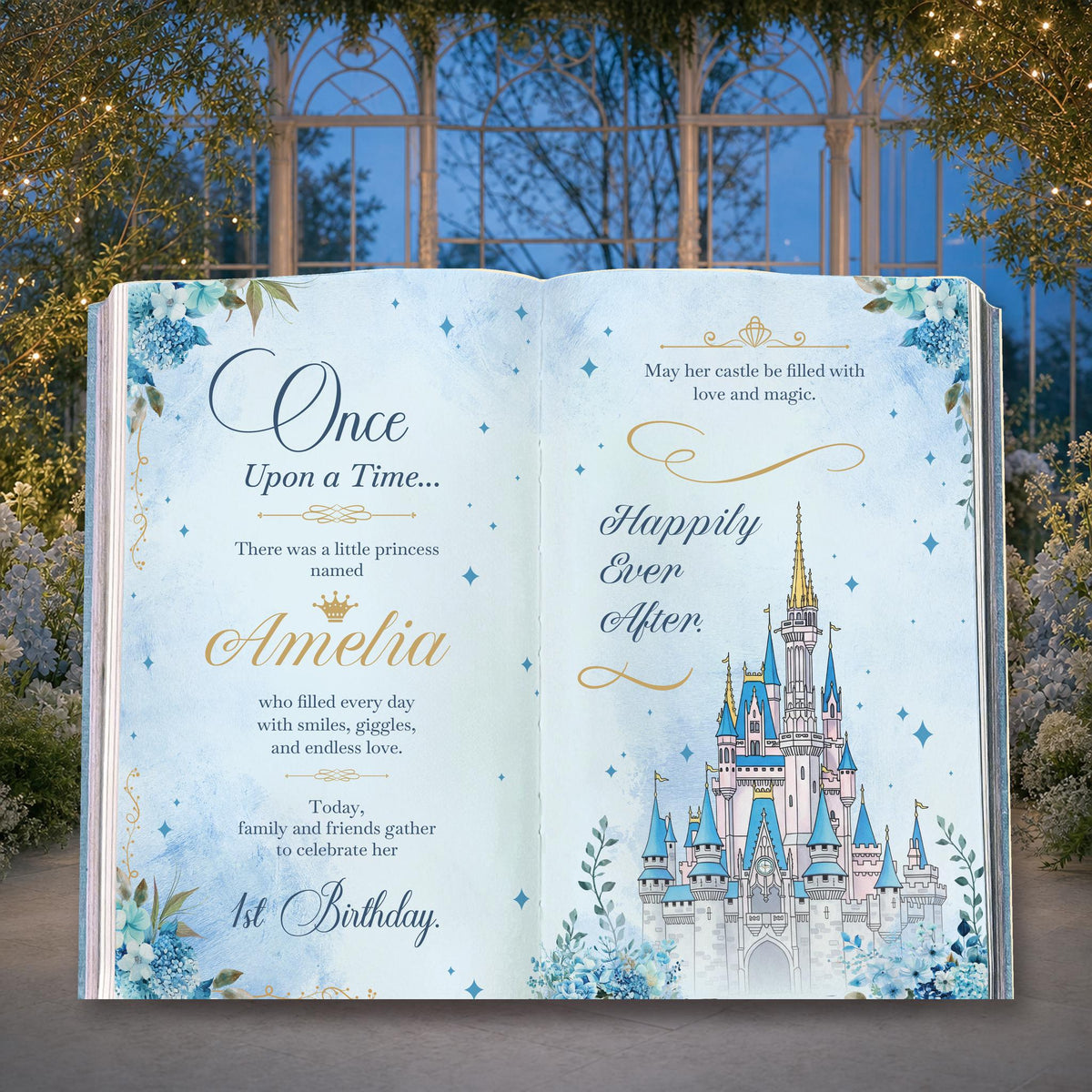 Once Upon A Time Book Backdrop (Blue Castle Book), Princess Castle, Storybook, First Birthday Decor, Welcome Sign, Fairytale Baby Shower, Happily Ever After