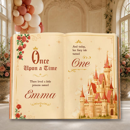 Once Upon A Time Book Backdrop (Rose Castle Book), Princess Castle, Storybook, First Birthday Decor, Welcome Sign, Fairytale Baby Shower, Happily Ever After