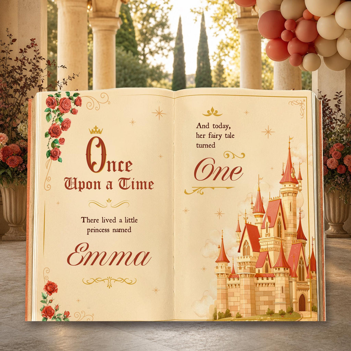 Once Upon A Time Book Backdrop — custom party decor, printed and cut to shape