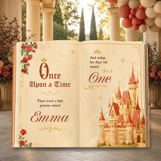 Once Upon A Time Book Backdrop — custom party decor, printed and cut to shape
