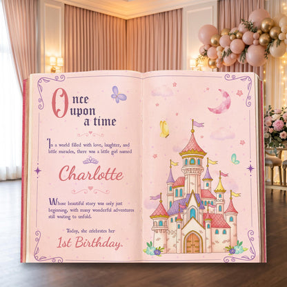 Once Upon A Time Book Backdrop (Pink Castle Book), Princess Castle, Storybook, First Birthday Decor, Welcome Sign, Fairytale Baby Shower, Happily Ever After