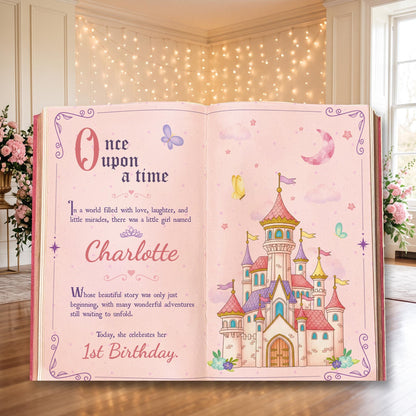 Once Upon A Time Book Backdrop (Pink Castle Book), Princess Castle, Storybook, First Birthday Decor, Welcome Sign, Fairytale Baby Shower, Happily Ever After
