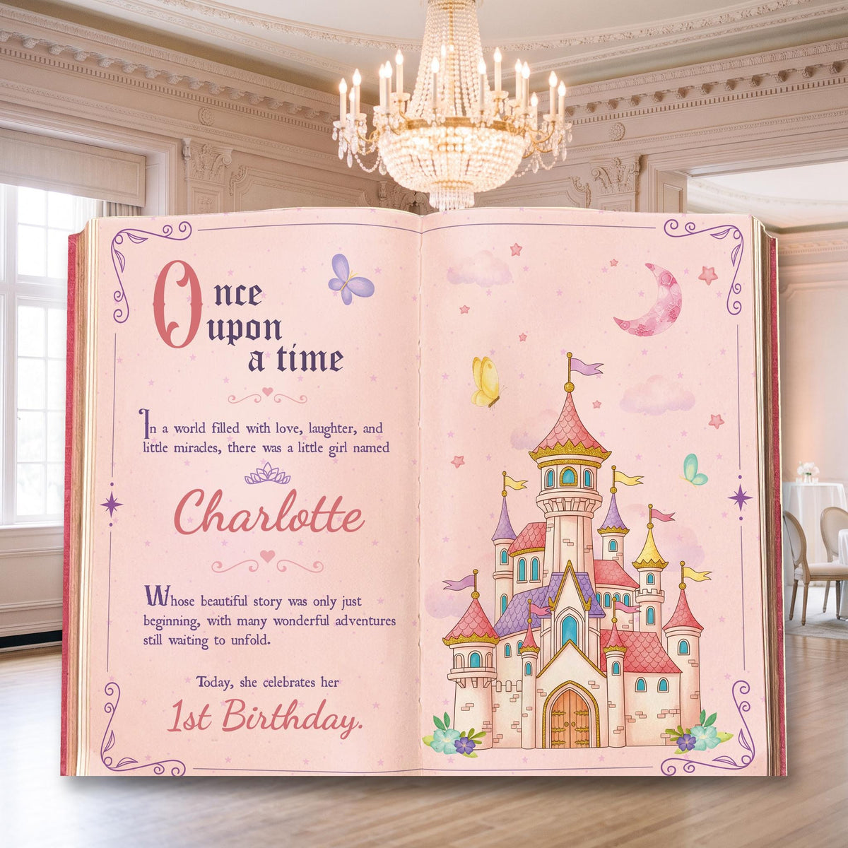 Once Upon A Time Book Backdrop (Pink Castle Book), Princess Castle, Storybook, First Birthday Decor, Welcome Sign, Fairytale Baby Shower, Happily Ever After