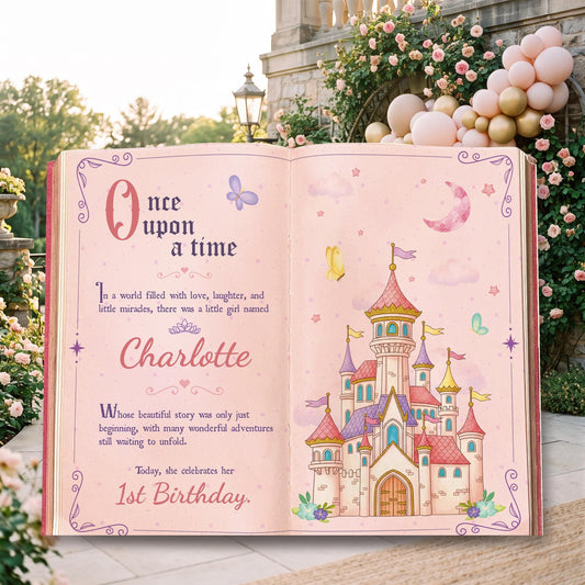 Once Upon A Time Book Backdrop — custom party decor, printed and cut to shape