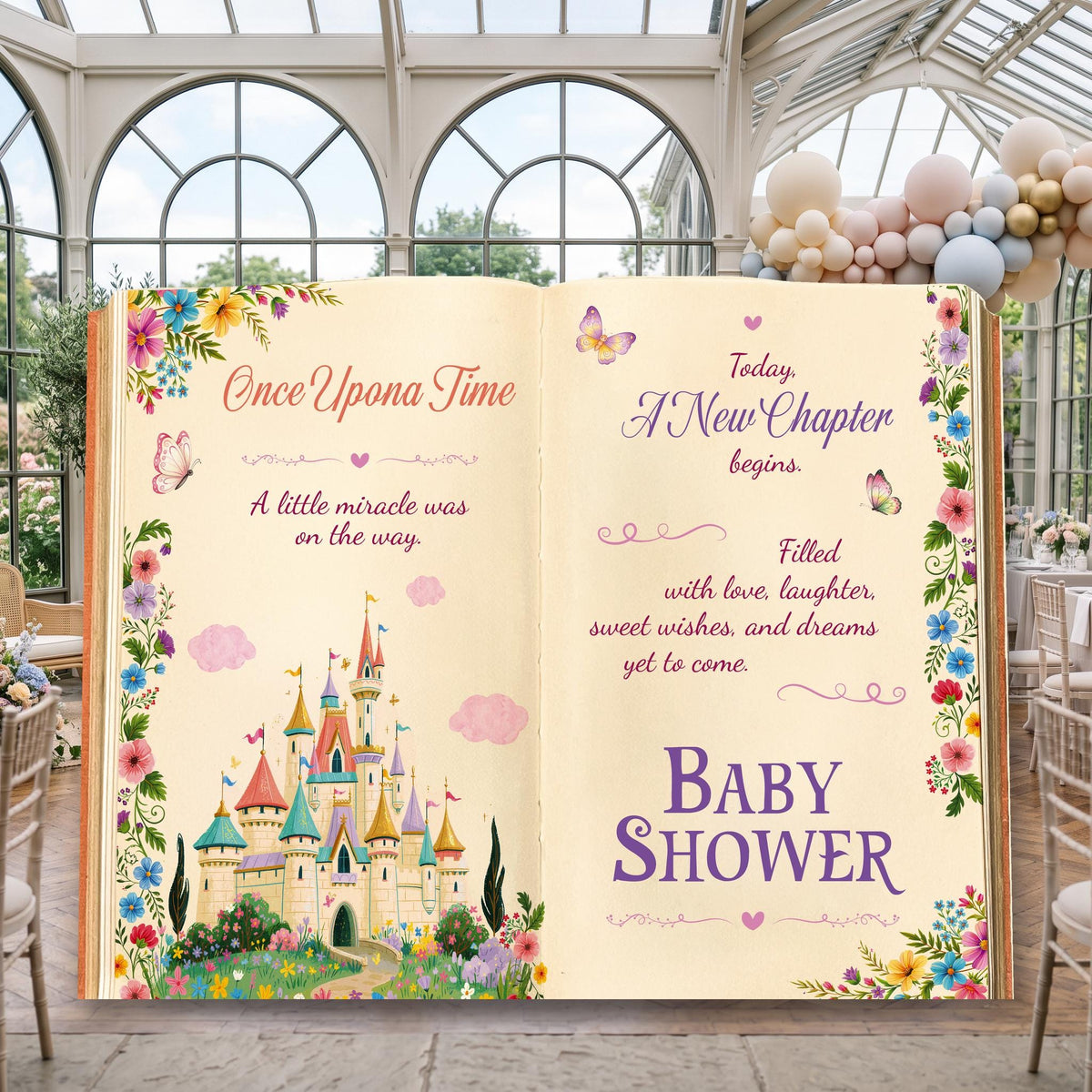 Once Upon A Time Baby Shower, Book Backdrop, Princess Castle, Storybook, 1st Birthday Decor, Welcome Sign, Fairytale