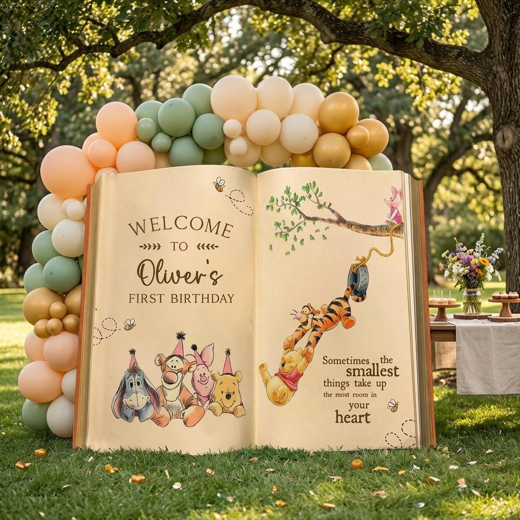 Honey Bear Large Backdrop (Cream Storybook), Storybook, Open Book, First Birthday Decor, Welcome Sign, New Baby, Fairytale