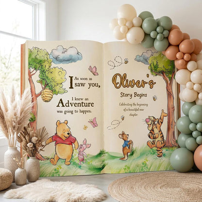 Honey Bear Large Backdrop, Storybook, Open Book, First Birthday Decor, Welcome Sign, New Baby, Fairytale, Bear Baby Shower