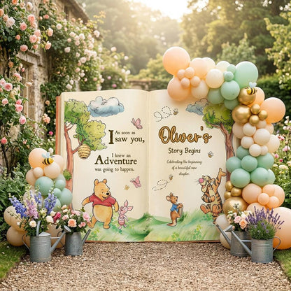 Honey Bear Large Backdrop, Storybook, Open Book, First Birthday Decor, Welcome Sign, New Baby, Fairytale, Bear Baby Shower