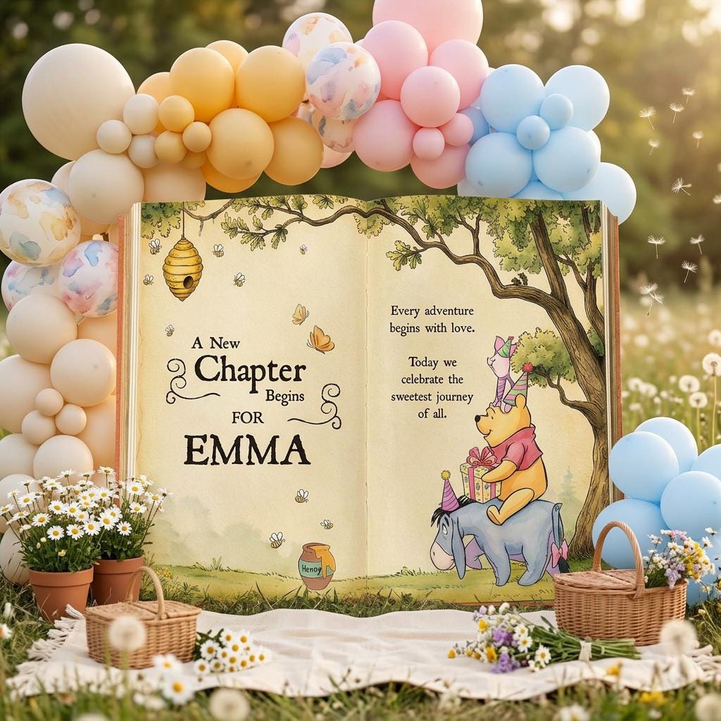Honey Bear Backdrop (Cream Chapter Book), New Chapter, Storybook, Open Book, First Birthday Decor, Welcome Sign, New Baby, Fairytale
