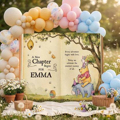 Honey Bear Backdrop (Cream Chapter Book), New Chapter, Storybook, Open Book, First Birthday Decor, Welcome Sign, New Baby, Fairytale