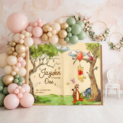 Honey Bear Large Backdrop (Blue Sky Storybook), Storybook, Open Book, First Birthday Decor, Welcome Sign, New Baby, Fairytale
