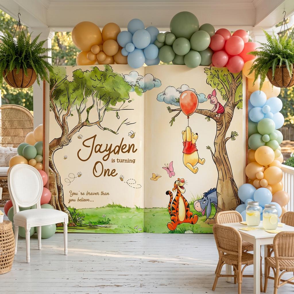 Honey Bear Large Backdrop (Blue Sky Storybook), Storybook, Open Book, First Birthday Decor, Welcome Sign, New Baby, Fairytale