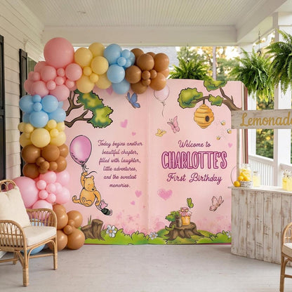 Honey Bear Pink Backdrop (Fairy Tale Pink Book), Storybook, Open Book, First Birthday Decor, Welcome Sign, Baby Girl, Fairytale