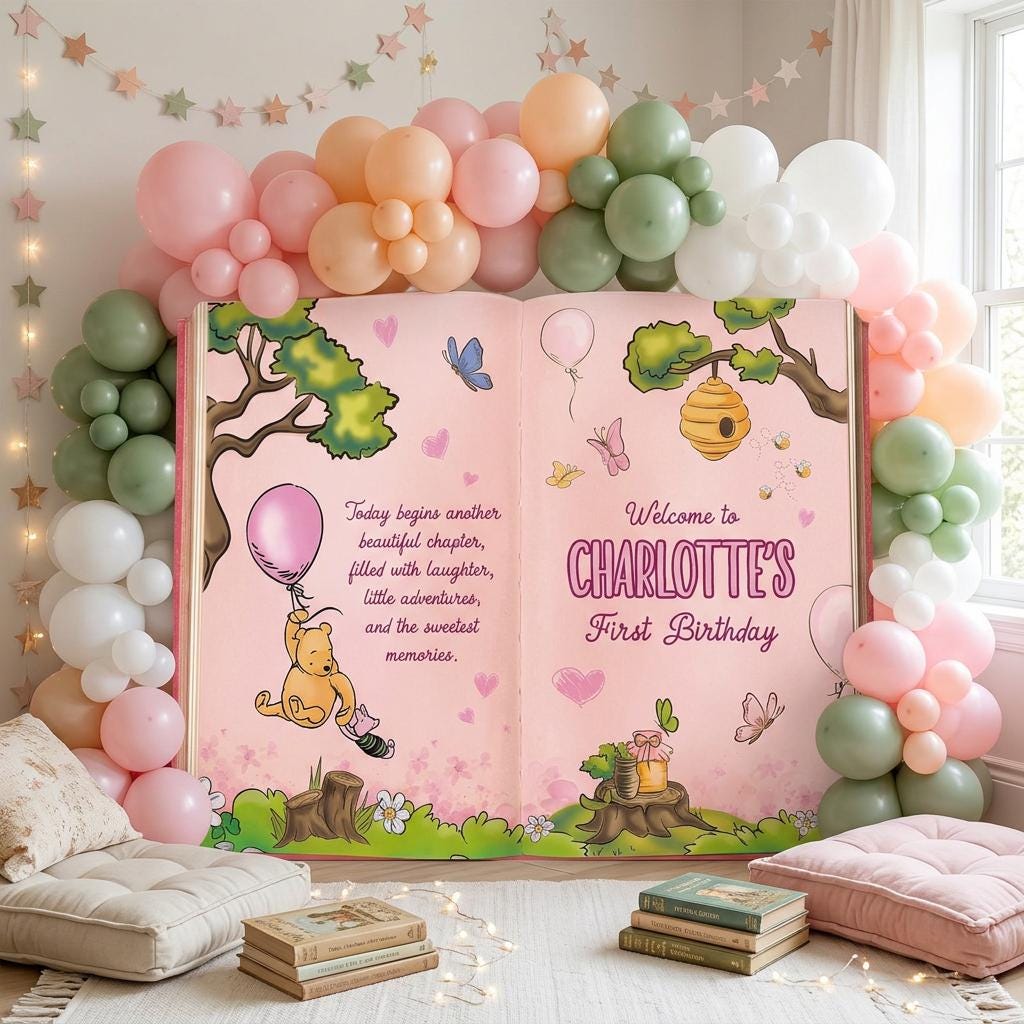 Honey Bear Pink Backdrop — custom party decor, printed and cut to shape