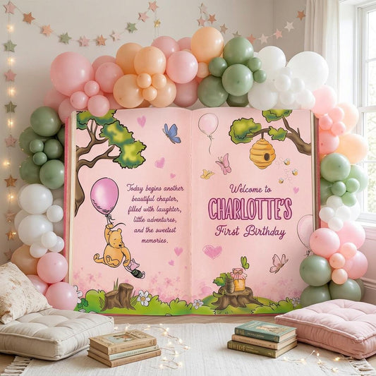 Honey Bear Pink Backdrop — custom party decor, printed and cut to shape