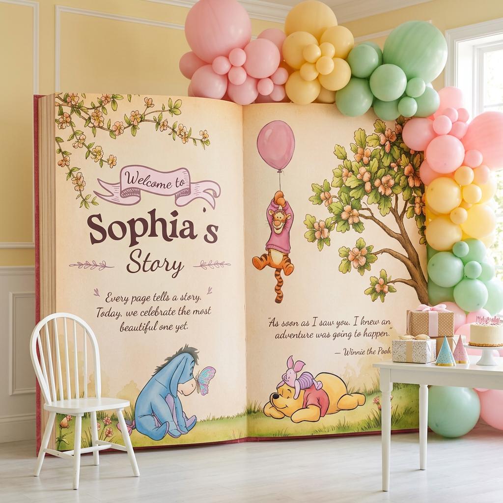 Honey Bear Backdrop, Storybook, Open Book, First Birthday Decor, Welcome Sign, Baby Girl, Fairytale, Baby Shower